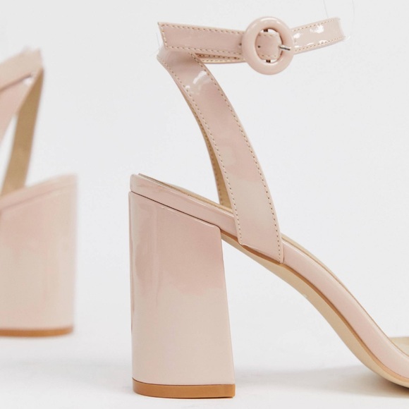 ASOS RAID Wink Blush Patent Square Toe Block Heeled Sandals - Picture 3 of 9